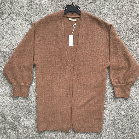 Stitch & Feather open front cardigan bishop sleeves camel color size large - Picture 13 of 14